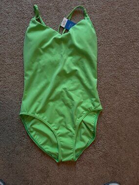 NWT Lands' End Lime Green Strappy Tugless Tank One-Piece Swimsuit 12 Fits 10